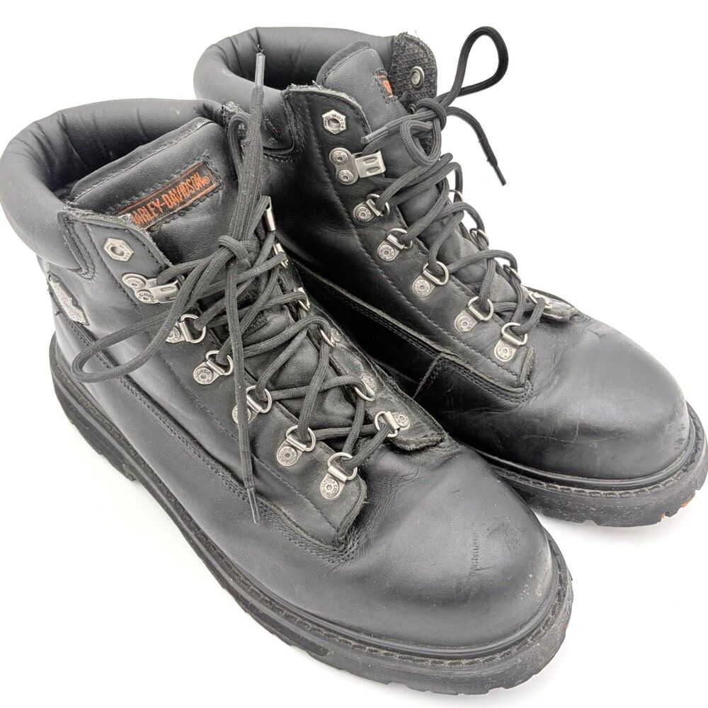 Harley-Davidson BLACK Leather Riding Boots Mens 10.5 Motorcycle Biker Rugged